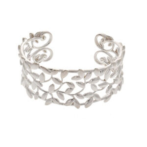 TIFFANY Olive Green Leaf Cuff Bangle Plant Motif Silver Bracelet